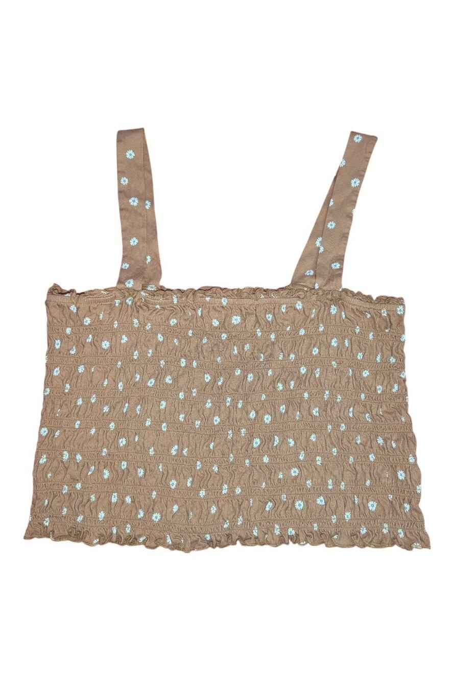 American Eagle Y2K Floral Smocked Cami Tank Top Beige and Cream Daisy XL